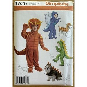 Simplicity Pattern 1765 Dinosaur & Dragon Costumes Child 3-8 & Dog In 3 Sizes UC